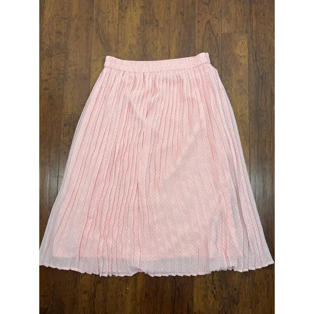Draper & Damon’s Pink Polka Dot Pleated Midi Skirt‎ Petite Medium Chiffon Lined